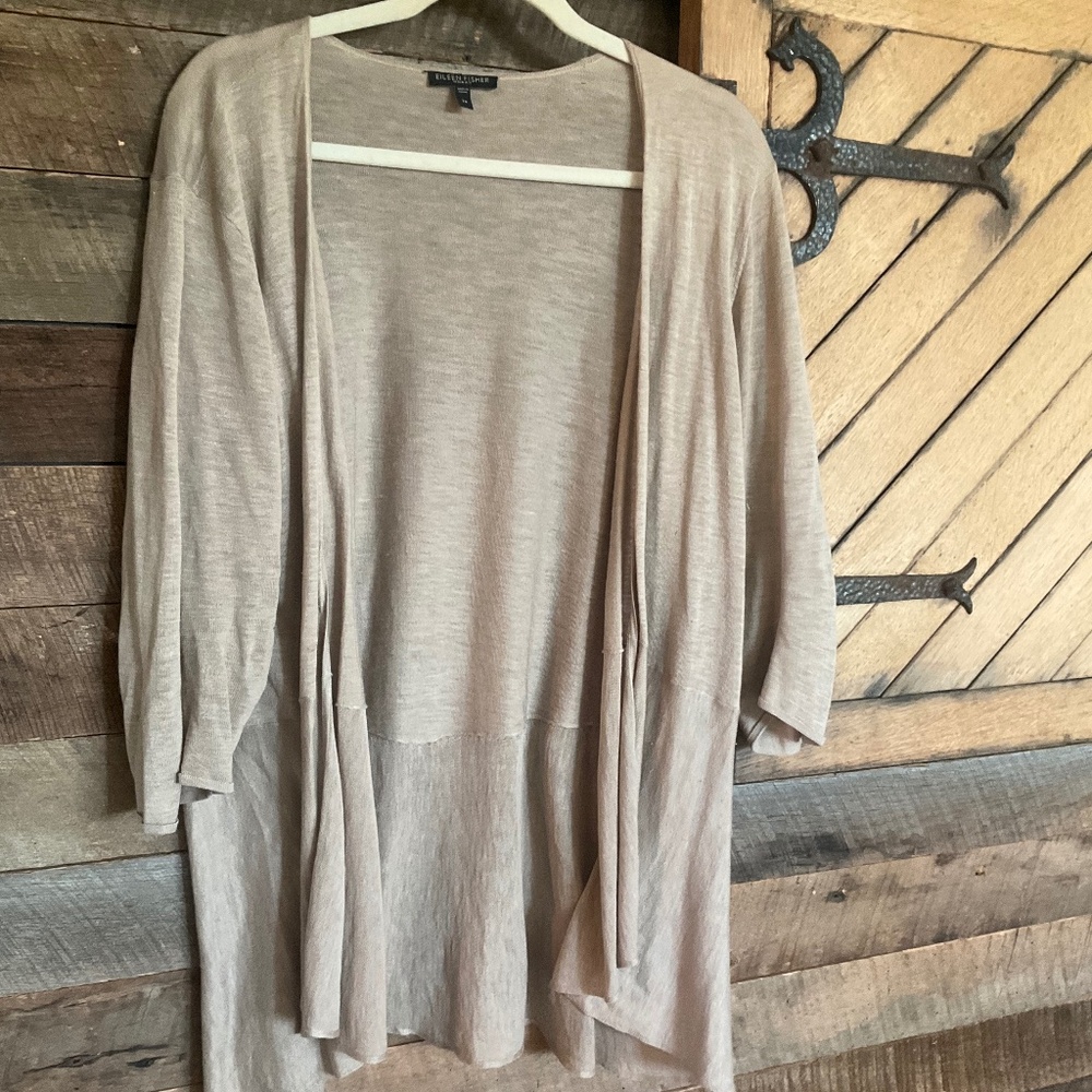 Eileen FIsher Tan Linen Blend Open Sweater 2X with Flaws Noted See Description